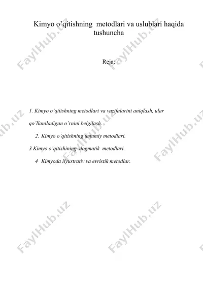 kimyo o’qitishning metodlari va uslublari haqida tushuncha — DOC
