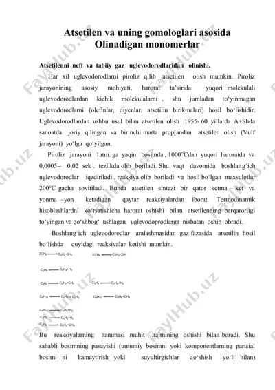 atsetilen va uning gomologlari asosida olinadigan monomerlar — DOC