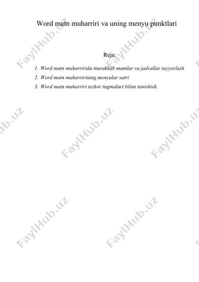 word matn muharriri va uning menyu punktlari — DOC
