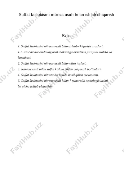 sulfat kislotasini nitroza usuli bilan ishlab chiqarish — DOC