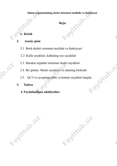odam organizmining skelet sistemasi tuzilishi va funksiyasi — DOC