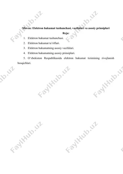 elektron hukumat tushunchasi, vazifalari va asosiy prinsiplari — DOCX