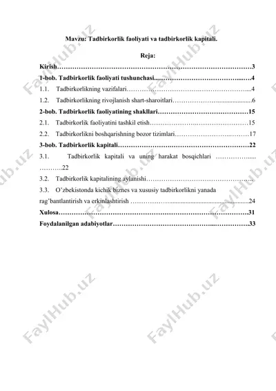 tadbirkorlik faoliyati va tadbirkorlik kapitali — DOCX