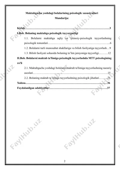 maktabgacha yoshdagi bolalarining psixologik xususiyatlari — DOCX