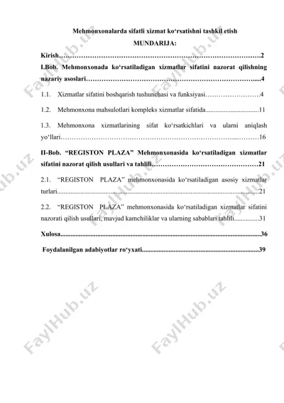 mehmonxonalarda sifatli xizmat ko‘rsatishni tashkil etish — DOCX