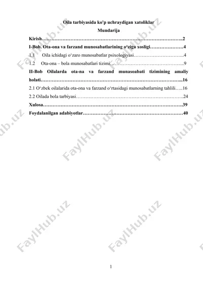 oila tarbiyasida ko'p uchraydigan xatoliklar — DOCX