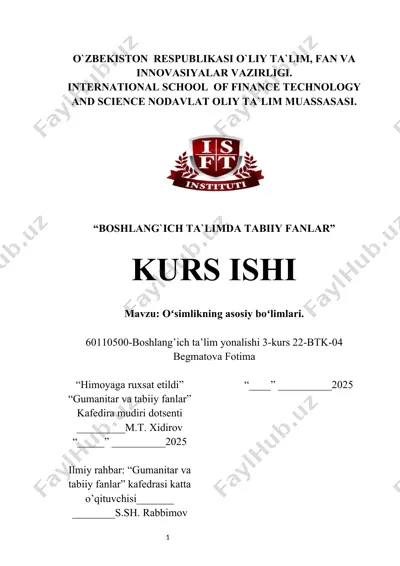 oʻsimlikning asosiy boʻlimlari — DOCX