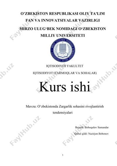 o‘zbekistonda zargarlik sohasini rivojlantirish tendensiyalari — DOCX