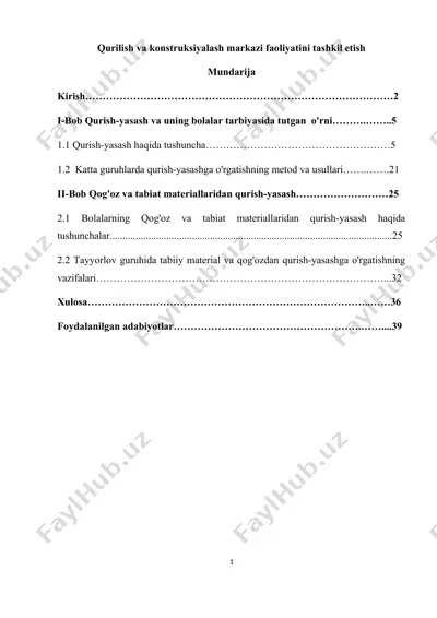 qurilish va konstruksiyalash markazi faoliyatini tashkil etish — DOCX