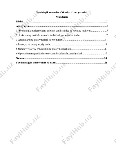 sotsiologik so'rovlar o'tkazish tizimi yaratish — DOCX