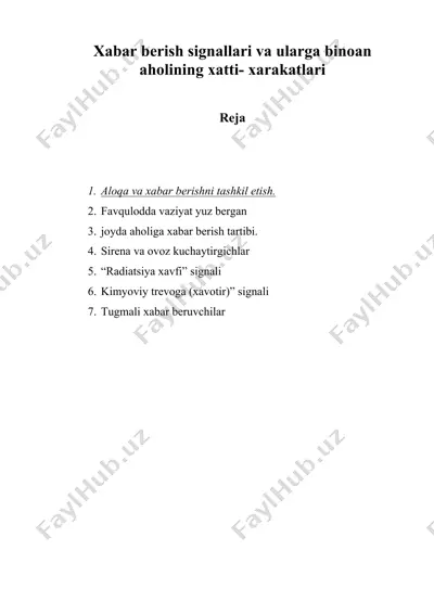 xаbаr berish signаllаri vа ulаrgа binoаn аholining xаtti- xаrаkаtlаri — DOC