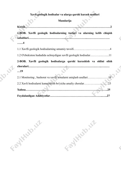 xavli geologik hodisalar va ularga qarshi kurash usullari — DOCX