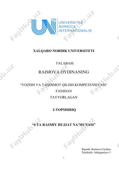 yozish va taqdimot qilish kompetensiyasi — DOCX
