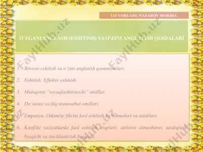 o‘zgani anglash (eshitish) va o‘zini anglatish qoidalari — PPTX
