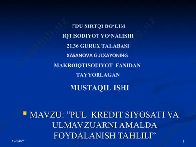 pul kredit siyosati va ularni amalda foydalanish tahlili — PPT