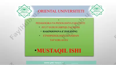 etnopsixologiya fanidan "etnopsixologiyada folklorning o'rni" mavzusida maqola — PPTX