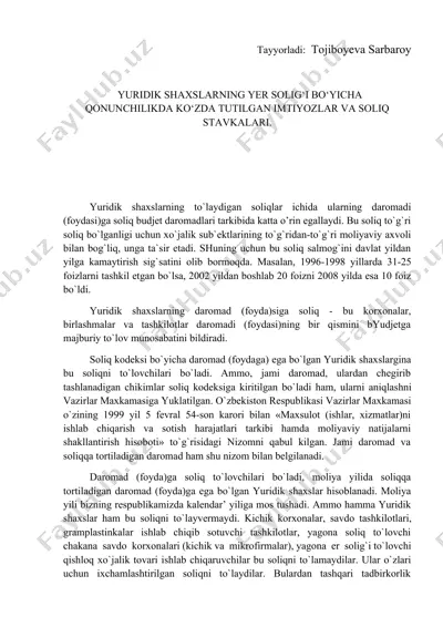 yuridik shaxslarning soliqlar va soliq stavkalari — DOCX