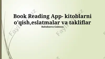 book reading app- kitoblarni o'qish,eslatmalar va takliflar — PPTX