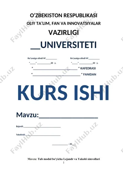 tub modul bo'yicha lejandr va yakobi simvollari — DOCX