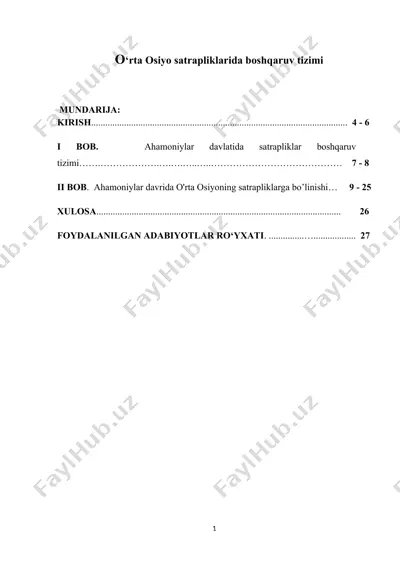 o‘rta osiyo satrapliklarida boshqaruv tizimi — DOCX