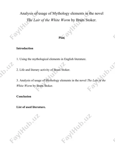 analysis of usage of mythology elements in the novel the lair of the white worm by bram stoker — DOCX