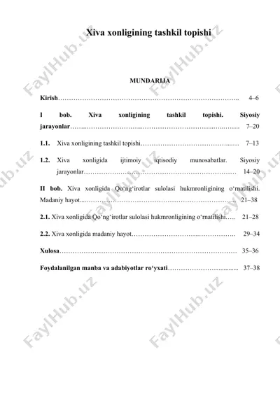 xiva xonligining tashkil topishi — DOCX
