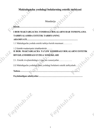 maktabgacha yoshdagi bolalarning estetik tarbiyasi — DOCX
