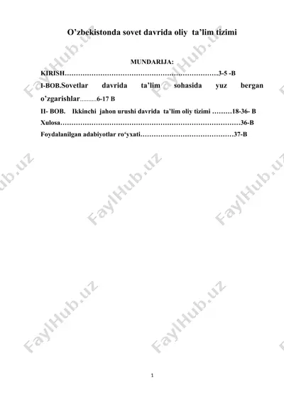 o’zbekistonda sovet davrida oliy ta’lim tizimi haqida kurs ishi — DOCX