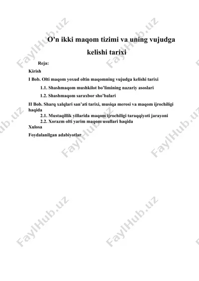 o'n ikki maqom tizimi va uning vujudga kelishi tarixi — DOCX