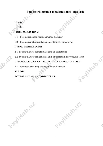 fotometrik usulda metalmaslarni aniqlash — DOCX