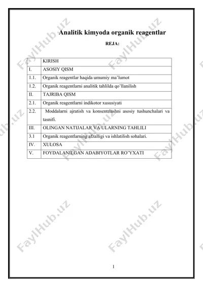 analitik kimyoda organik reagentlar — DOCX