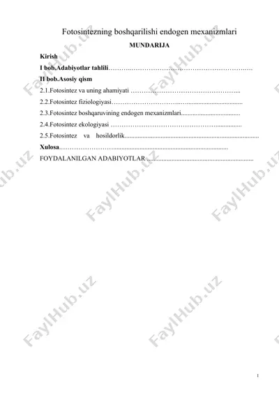 fotosintezning boshqarilishi endogen mexanizmlari — DOCX