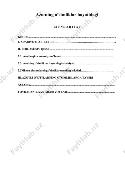 kurs ishi "azotning o’simliklar hayotidagi ahamiyati" — DOCX