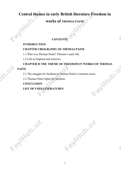 central themes in early british literature: freedom in works of thomas paine — DOCX