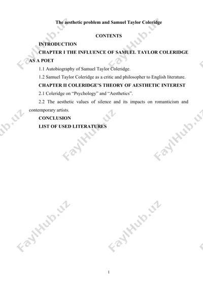 the aesthetic problem and samuel taylor coleridge — DOCX
