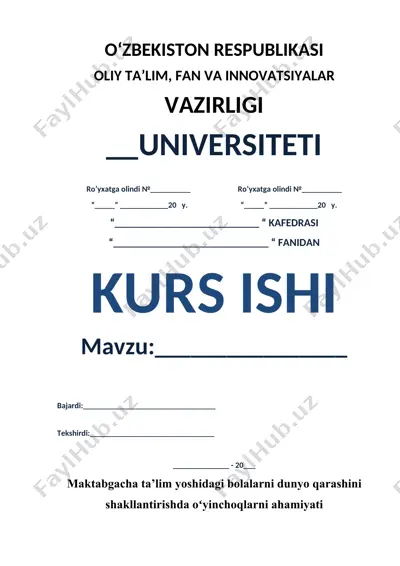 maktabgacha ta’lim yoshidagi bolalarni dunyo qarashini shakllantirishda oʻyinchoqlarni ahamiyati — DOCX