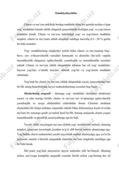 charm va moʻyna mahsulotlarini yogʻlash uchun emulsiyaloychilar — DOCX
