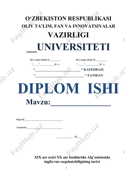 xix asr oxiri xx asr boshlarida afg’onistonda ingliz-rus raqobatchiligining tarixi — DOCX