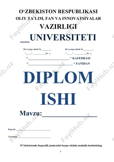 o‘zbekistonda fuqarolik jamiyatining barpo etishda mahalla institutining o‘rni va roli (bitiruv malakaviy ishi) — DOCX