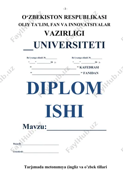 metonimiyaning nazariy asoslari va tarjimadagi ifodasi — DOCX
