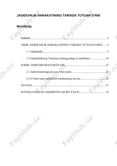 jadidchilik harakati haqida kurs ishi — DOCX