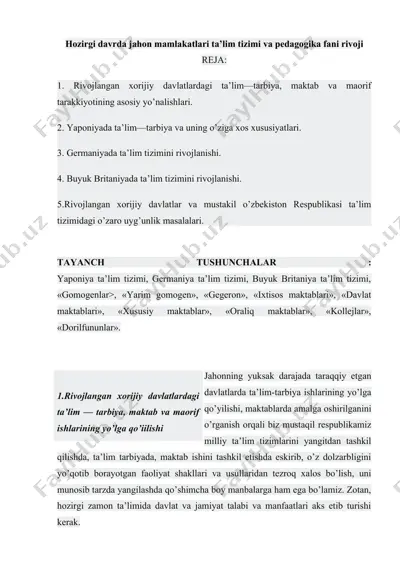 ta’lim tizimlari va pedagogik jarayonlar haqida taqdimot — DOCX