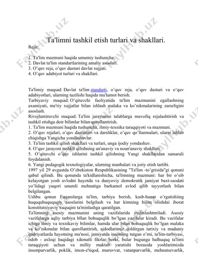ta'limni tashkil etish turlari va shakllari — DOCX