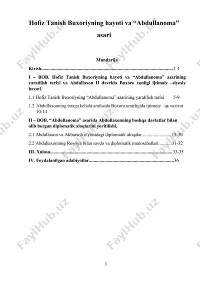 hofiz tanish buxoriyning “abdullanoma” asari — DOCX