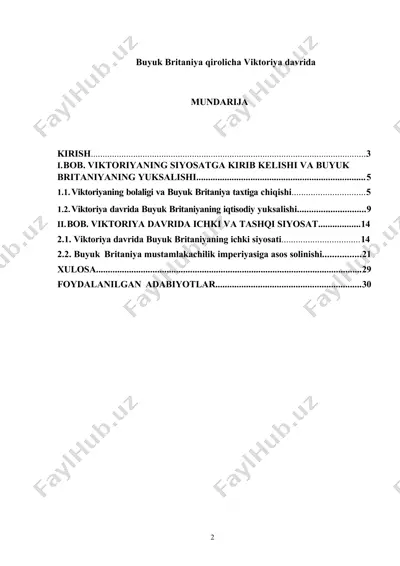 buyuk britaniya qirolicha viktoriya davri tarixi va siyosati haqida kurs ishi — DOCX