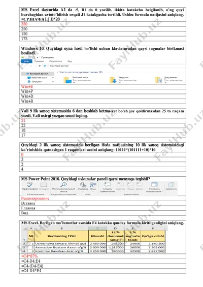 axborot texnologiyalari va dasturlash bo‘yicha test savollari to‘plami — PDF