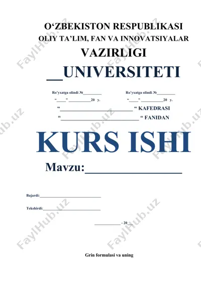 grin formulasi va uning tadbiqlari — DOCX