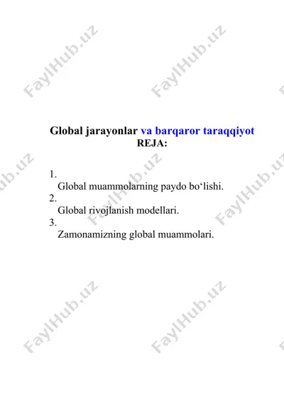 global jarayonlar va barqaror taraqqiyot — DOCX
