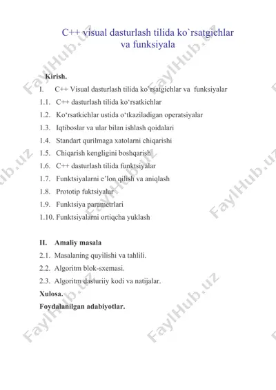 c++ visual dasturlash tilida ko`rsatgichlar va funksiyala — DOC