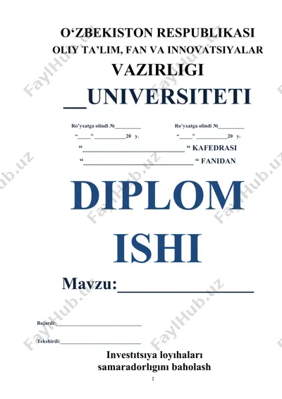 investitsiya loyihalarining moliyaviy-iqtisodiy samaradorligini baholash — DOCX